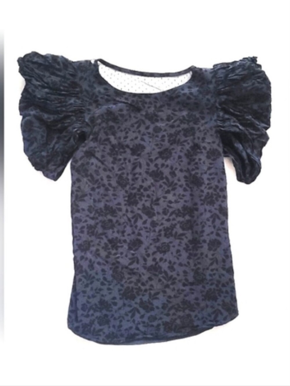 NWOT! Joie Fall Puff Sleeve Blouse Sheer Midnight Women's Lace Office Top Small